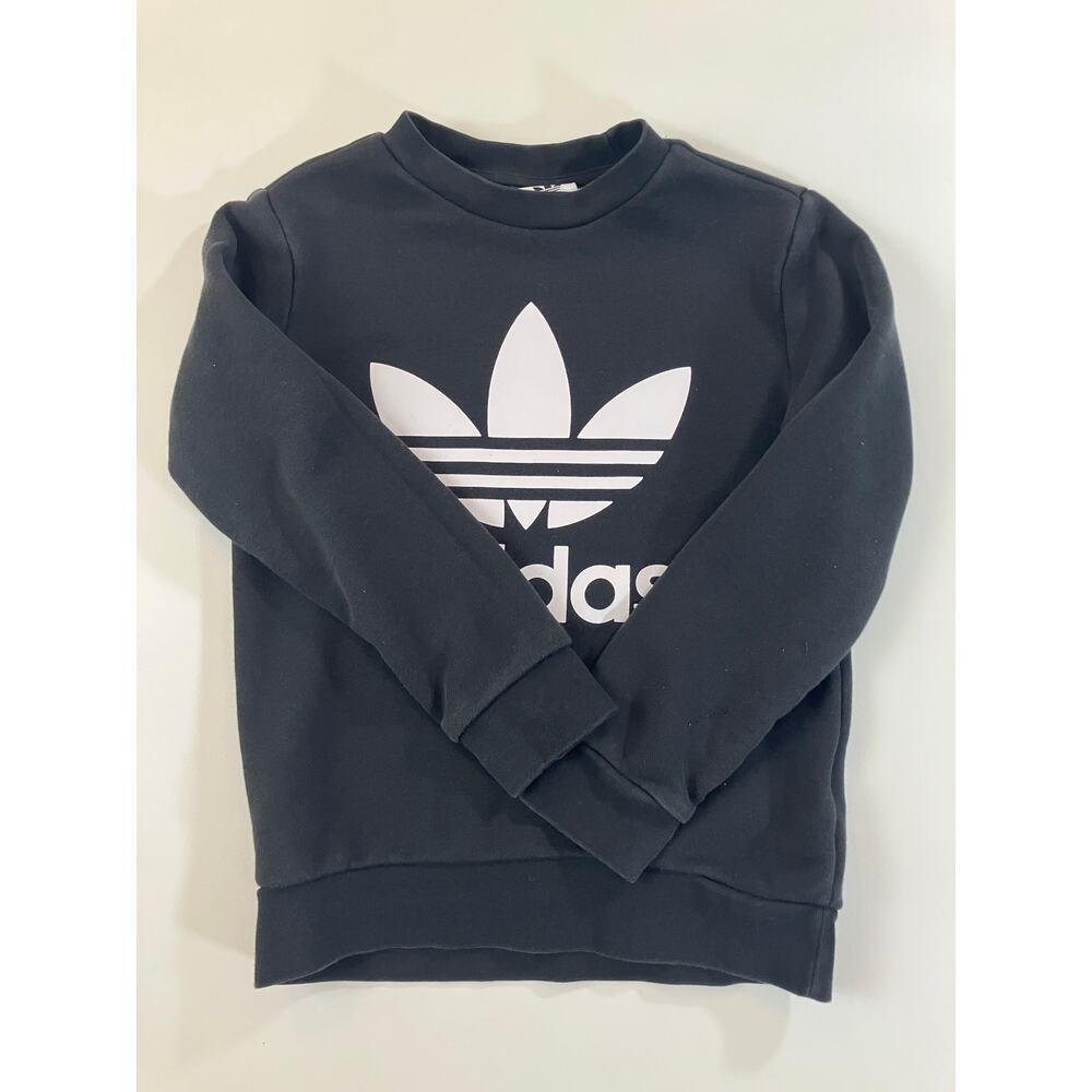 Adidas Originals Kids 7-8Y Black Trefoil Logo Crewneck Sweatshirt 128